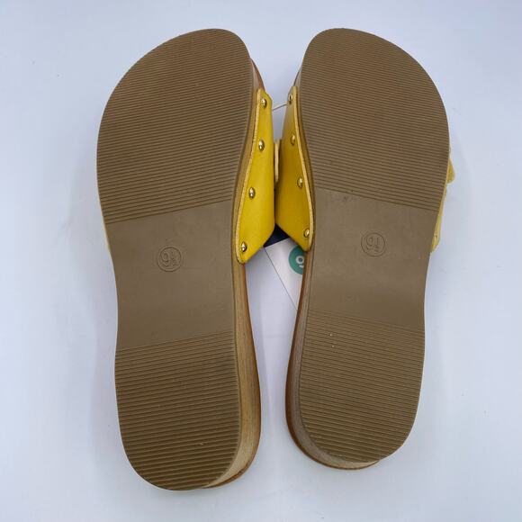 New Universal Thread Yellow Faux Leather Open Toe Platform Slide Sandals 9 1/2 - Picture 6 of 6